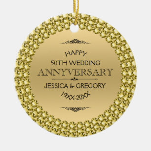 Happy 50th Jubileum Diamonds & Gold Keramisch Ornament