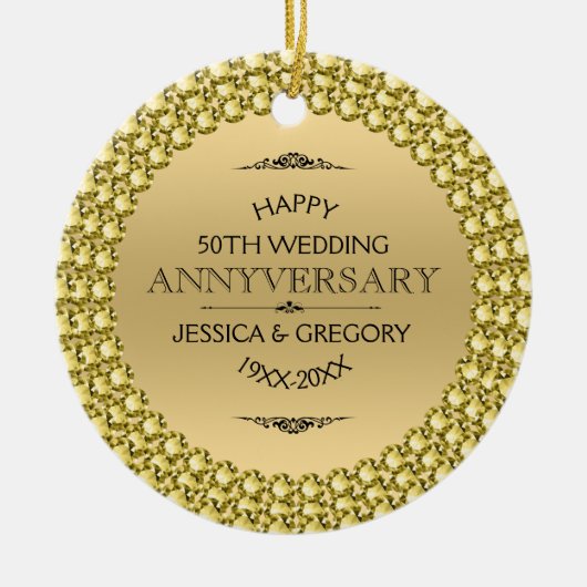 Happy 50th Jubileum Diamonds & Gold Keramisch Ornament (Voorkant)