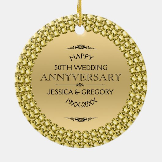 Happy 50th Jubileum Diamonds & Gold Keramisch Ornament (Achterkant)