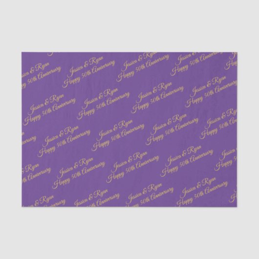 Happy 50th Jubileum DIY Names/Year, Gold Script Tissuepapier (Voorkant)