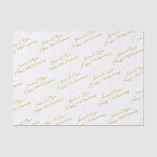 Happy 50th Jubileum DIY Names/Year, Gold Script Tissuepapier (Voorkant)