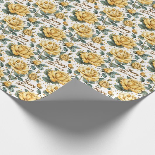 Happy 50th Jubileum geschenkverpakking geel rozen Cadeaupapier (Hoek)