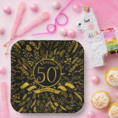 Happy 50th Jubileum Gold Floral Papieren Bordje (Feest)