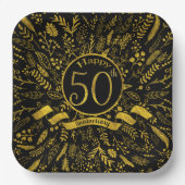 Happy 50th Jubileum Gold Floral Papieren Bordje (Voorkant)
