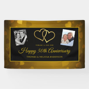 HAPPY 50th JUBILEUM GOLD HEARTS & PHOTOS BANNER