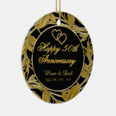 Happy 50th Jubileum Golden Leaves DBL Sided Keramisch Ornament (Rechts)