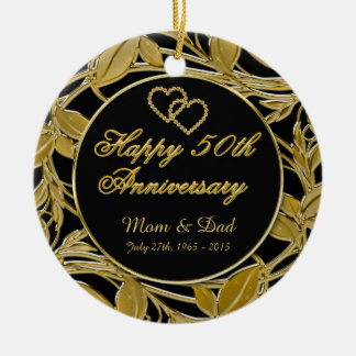 Happy 50th Jubileum Golden Leaves DBL Sided Keramisch Ornament