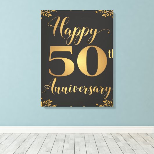 Happy 50th Jubileum Golden Wedding Jublilee Canvas Afdruk (Insitu (Houten vloer))