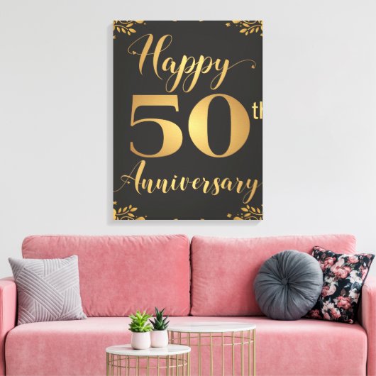 Happy 50th Jubileum Golden Wedding Jublilee Canvas Afdruk (Insitu (Woonkamer))