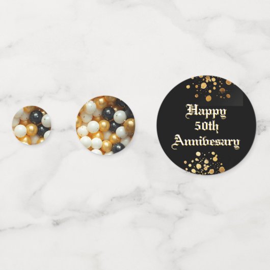 Happy 50th Jubileum Goud en Zwart Gepersonaliseerd Confetti (Achterkanten)
