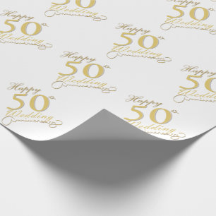"Happy 50th Jubileum" Matte White Cadeaupapier