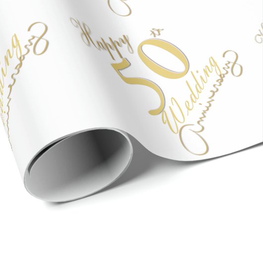 "Happy 50th Jubileum" Matte White Cadeaupapier (Rol Hoek)