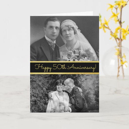 Happy 50th Jubileum persoonlijke fotokaart Kaart (Gele Bloem)