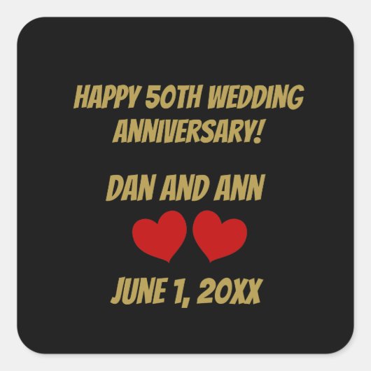Happy 50th Jubileum Vierkante Sticker (Voorkant)