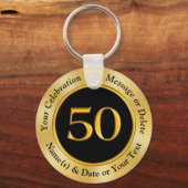 Happy 50th Jubileum voor ideeën, zwart en goud Sleutelhanger (Voorkant)