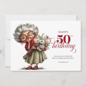 Happy 50th quirky woman card fun whimsical humor kaart (Voorkant)