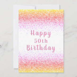 Happy 50th roze Glitter Typography Birthday Kaart