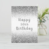 Happy 50th Silver Glitter Typography Birthday Kaart (Staand voorkant)