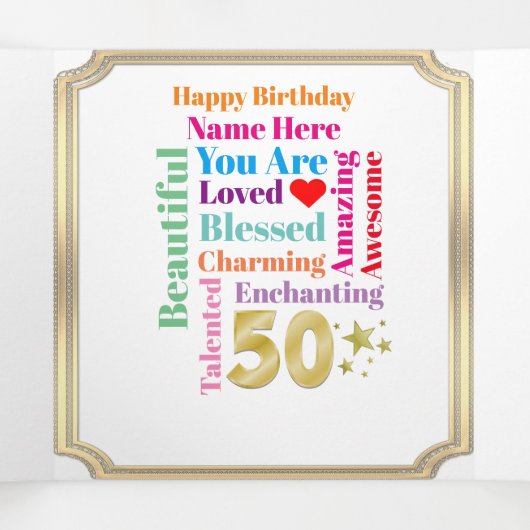 Happy 50th Tri Fold Verjaardag Kaart (Binnenkant midden)