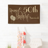 Happy 50th Verjaardag Naam Gold Text Brown Spandoek (Insitu)