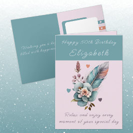 Happy 50th Verjaardag voeg naam bloemengroen toe Kaart