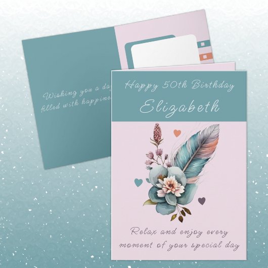 Happy 50th Verjaardag voeg naam bloemengroen toe Kaart