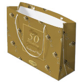 "Happy 50th Wedding Jubileum" 3D Rozen op Ochre Groot Cadeauzakje (Achterkant Gekanteld)