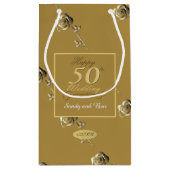 Happy 50th Wedding Jubileum 3D-Rozen op Ochre Klein Cadeauzakje (Achterkant)