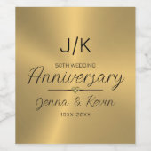 Happy 50th Wedding Jubileum Black en Gold Wijn Etiket (Enkel label)