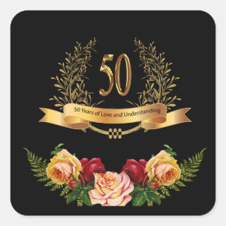 Happy 50th Wedding Jubileum Classic Round Stick Vierkante Sticker