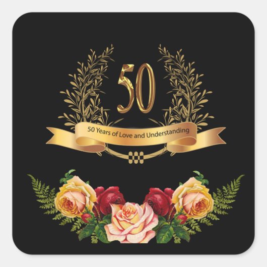Happy 50th Wedding Jubileum Classic Round Stick Vierkante Sticker (Voorkant)