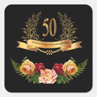 Happy 50th Wedding Jubileum Classic Round Stick Vierkante Sticker