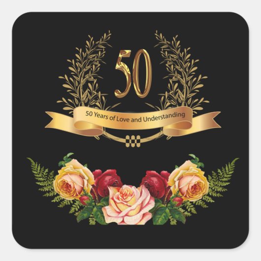 Happy 50th Wedding Jubileum Classic Round Stick Vierkante Sticker (Voorkant)