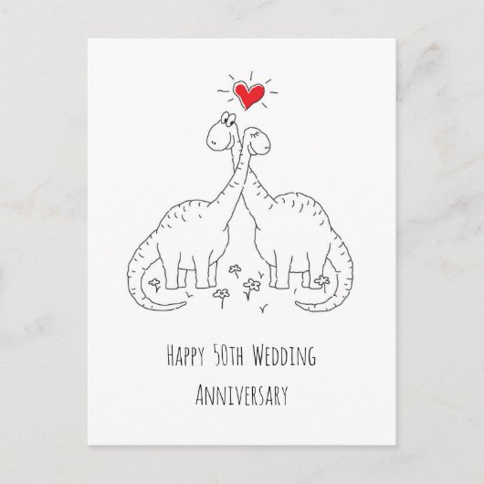 Happy 50th Wedding Jubileum Couple Dinosaurs Briefkaart (Voorkant)