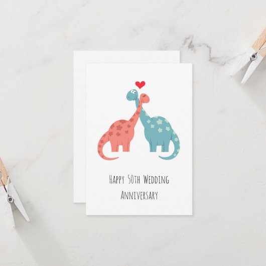Happy 50th Wedding Jubileum Cute Dinosaurs Kaart (Voorkant / Achterkant in situ)