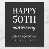 Happy 50th Wedding Jubileum Eenvoudig en Klassiek Wijn Etiket (Enkel label)