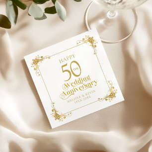 Happy 50th Wedding Jubileum Gold Lijst Servet