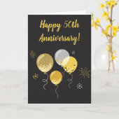 Happy 50th Wedding Jubileum Gouden Ballonnen Kaart (Gele Bloem)