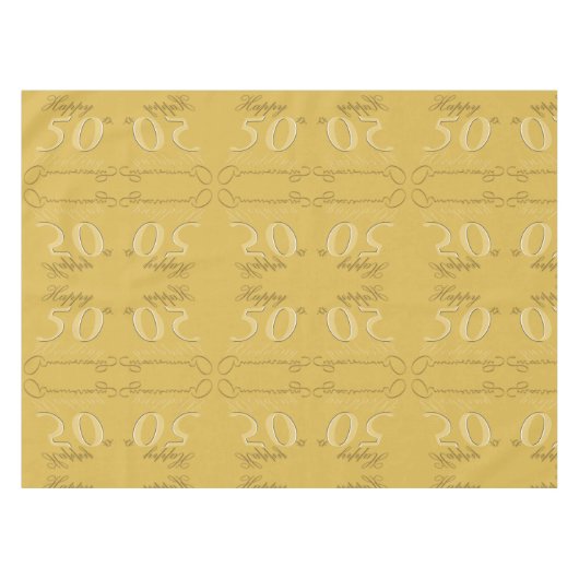 "Happy 50th Wedding Jubileum" Ochre&Golden Font Tafelkleed (Voorkant (Horizontaal))