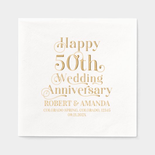 Happy 50th Wedding Jubileum Retro Typografie Folie Servetten (Voorkant)