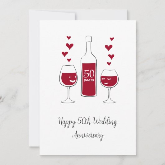 Happy 50th Wedding Jubileum Rode Wijn Hart Kaart (Voorkant)