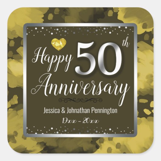 Happy 50th Wedding Jubileum Vierkante Sticker (Voorkant)