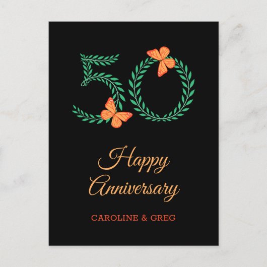 Happy 50th Wedding Jubileum Vlinder Briefkaart (Voorkant)