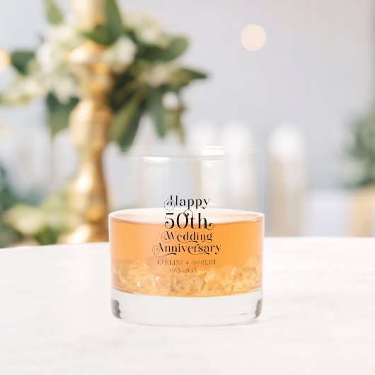 Happy 50th Wedding Jubileum Zwart Typografie Whisky Glas (Insitu (Huwelijk))