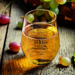 Happy 50th Wedding Jubileum Zwart Typografie Wijnglas Zonder Voet