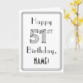 Happy 51st Birthday, Art Deco Style met aangepaste Kaart (Gele Bloem)