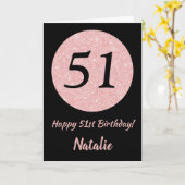 Happy 51st Birthday Black en Roos Pink Gold Kaart (Gele Bloem)
