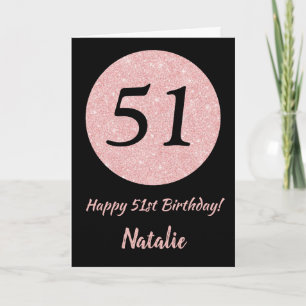 Happy 51st Birthday Black en Roos Pink Gold Kaart