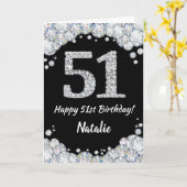 Happy 51st Birthday Black en Silver Glitter Card Kaart (Gele Bloem)