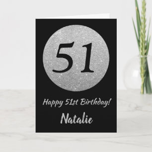 Happy 51st Birthday Black en Silver Glitter Card Kaart